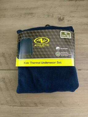 NEW 2Pc 14-16  (XL) Boys Navy Thermal Underwear Set-Waffle Knit